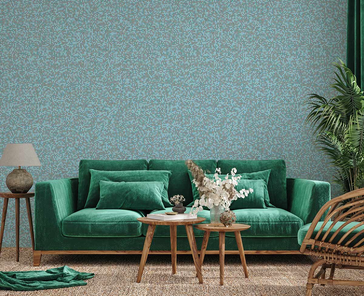 Living Room Mosaic Wallpaper in Turquoise