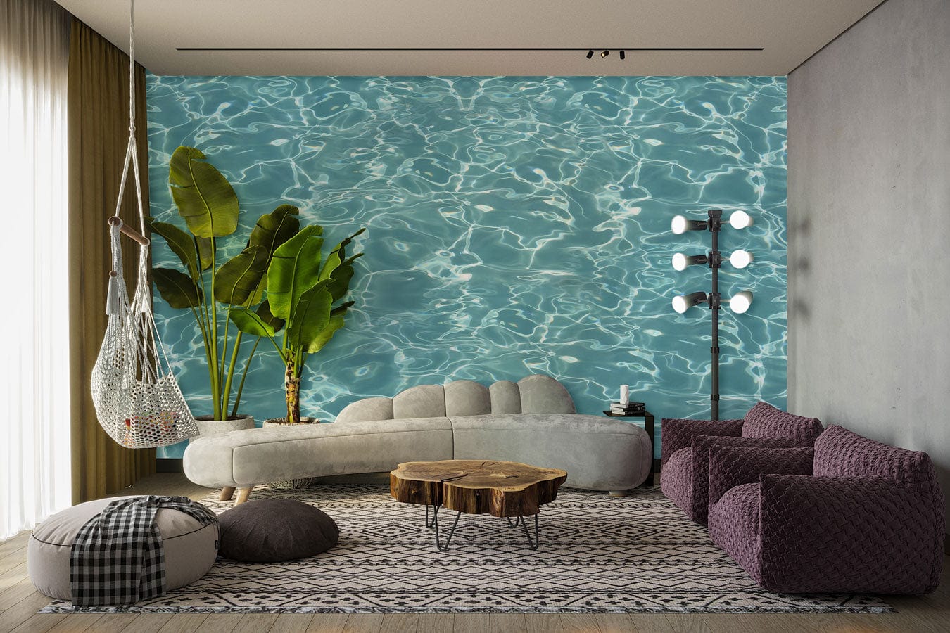 Wallpaper mural featuring ocean waves in turquoise, perfect for decorating the living room.