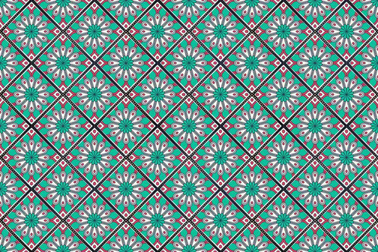 mural wallpaper with turquoise bohemian flowers and vectors and illusions