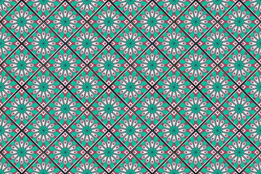 mural wallpaper with turquoise bohemian flowers and vectors and illusions