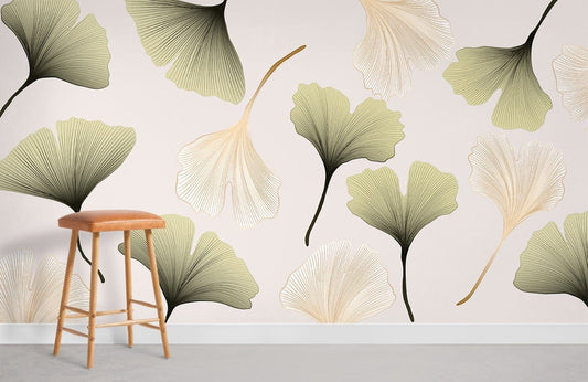 Fresh Ginkgo Leaf Mural Wallpaper Room