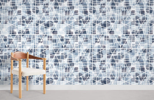 Geometric Blue Mosaic Mural Wallpaper