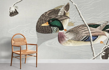 Elegant Duck Pond Scenic Mural Wallpaper
