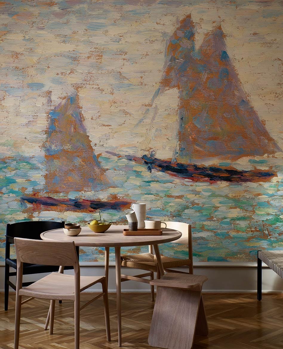 Sailboats in ocean Mural Wallpaper for dining Room decor