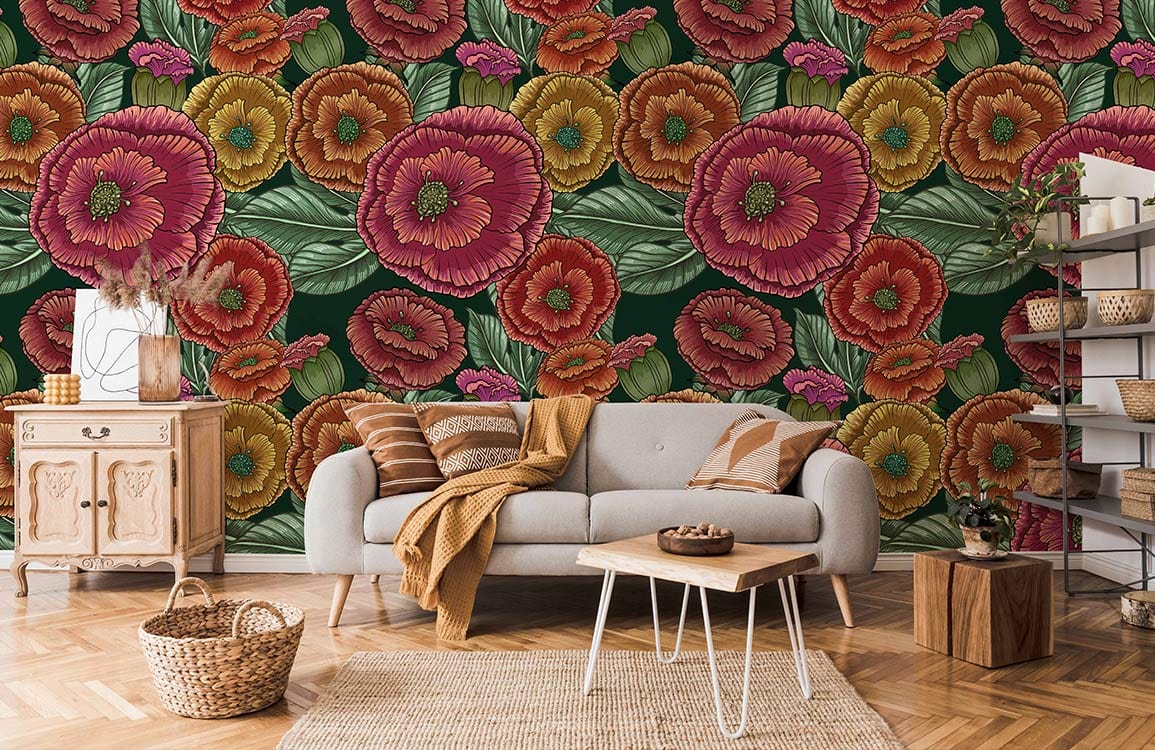 Colorful Peony flower wallpaper mural room