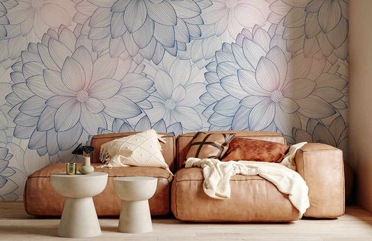 For the living room, use the floral wallpaper pattern Paeonia Bloom.