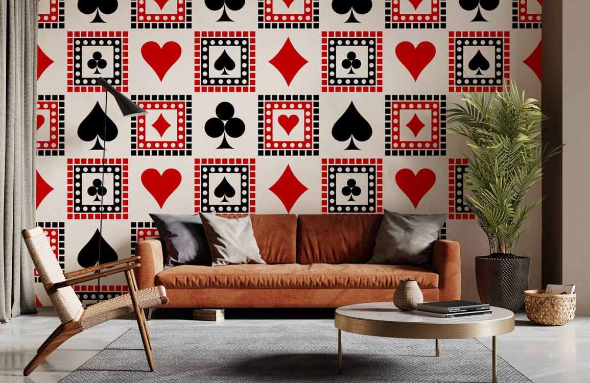 Design of a wall art pattern featuring a poker table in a casual setting