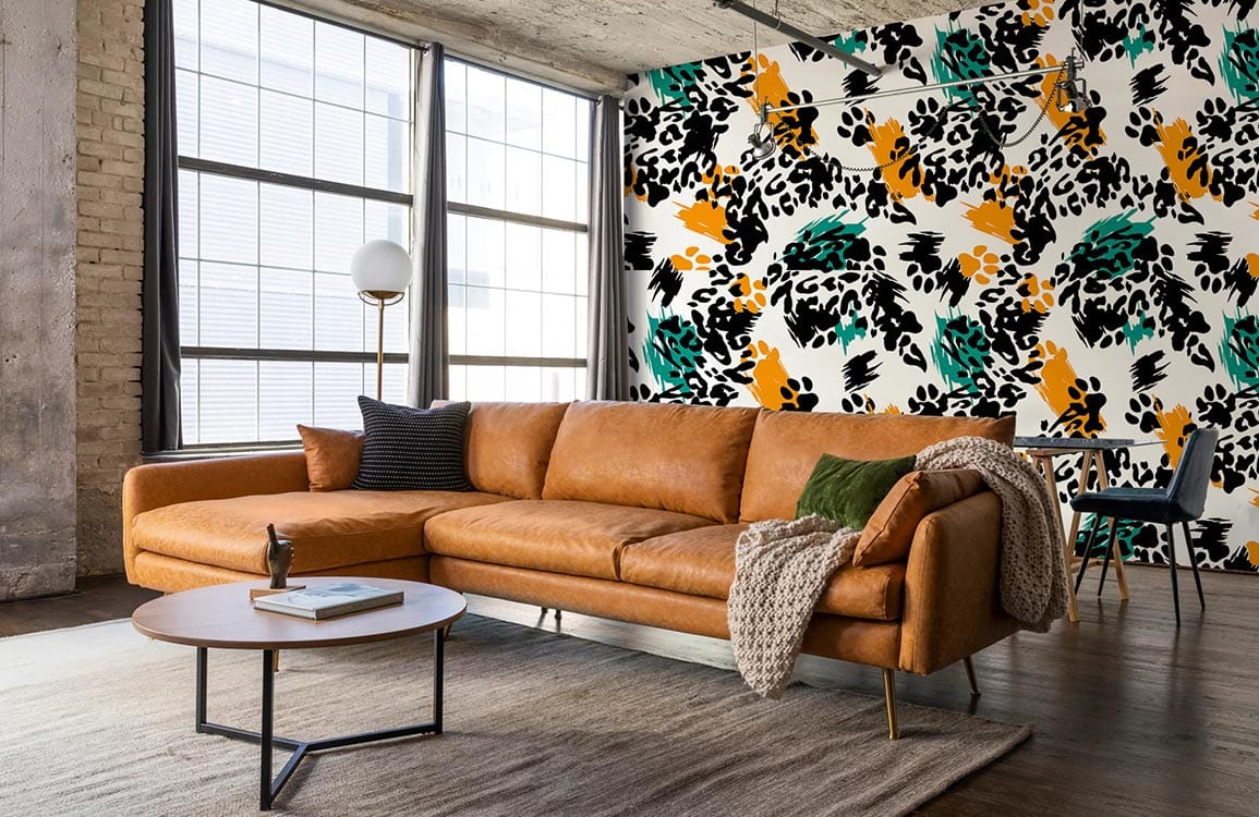 wallpaper mural for the home decorated with a bright leopard print design.