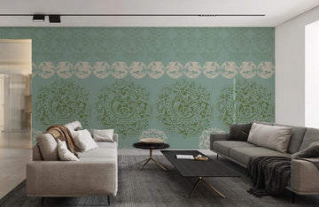 Vintage Teal Damask Mural Wallpaper