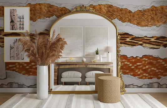 Just one separate animal fur wallpaper mural for the living room's decor