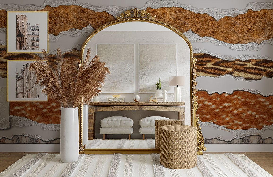 Just one separate animal fur wallpaper mural for the living room's decor