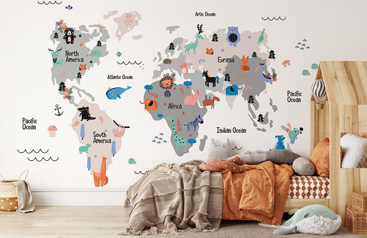 wallpaper in the form of an animal-themed globe map