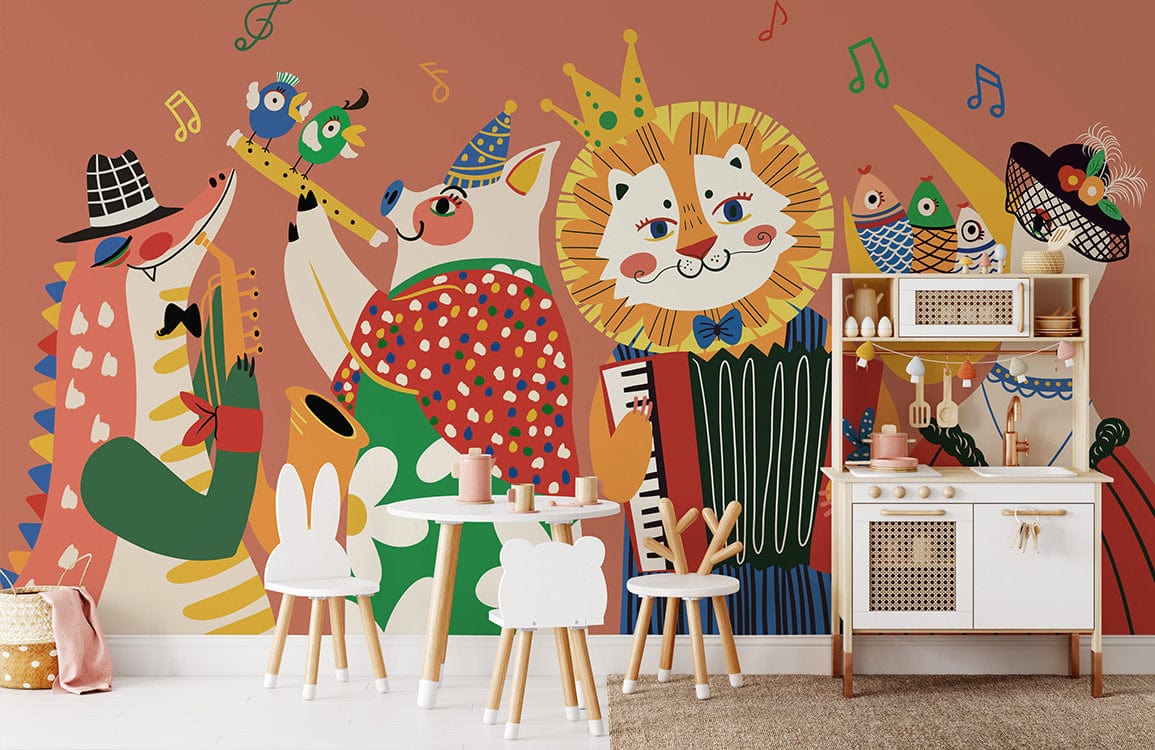 Wallpaper with a Mural of an Animal Symphony Orchestra for Use in Children's Rooms
