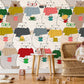 bears with different color scarves wallpaper mural for nursery room