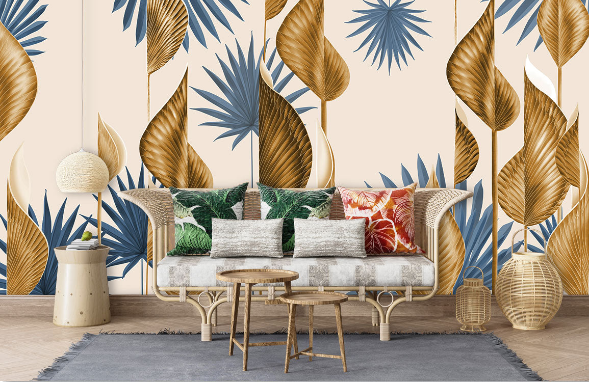 3D gold leaves wallpaper mural for living room