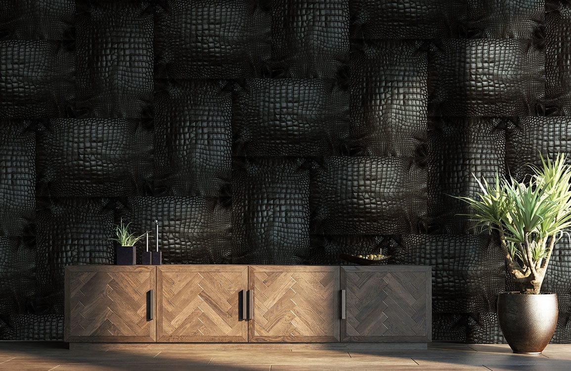 wall murals for home décor featuring a snakeskin knit pattern in black