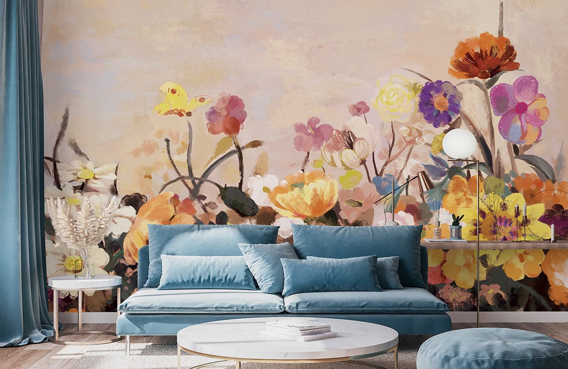 custom watercolor flowers wallpaper mural for living room