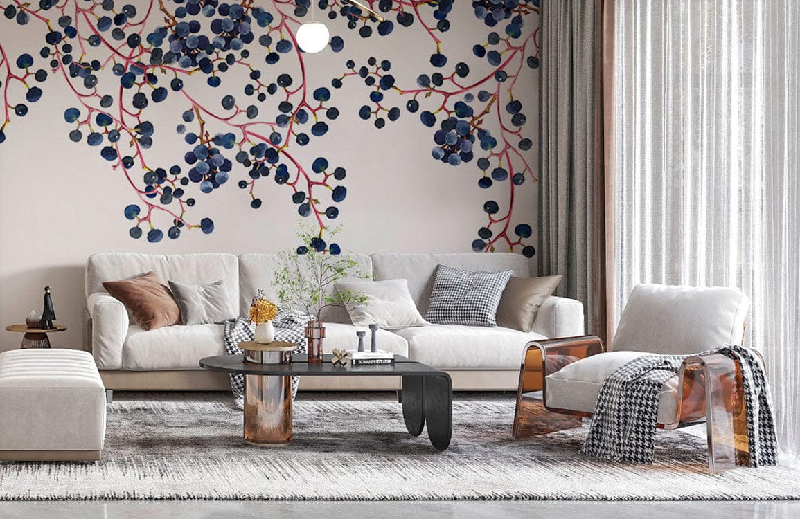 blue berry fruit wallpaper mural for living room