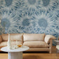 Patterned wallpaper with a blue daisy blossom design for bedrooms