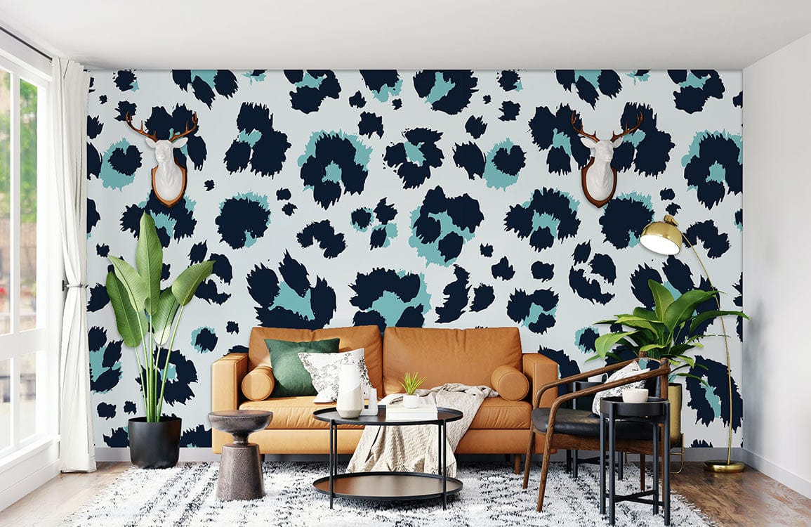 wall murals with a wild blue leopard with a fur feel for home décor