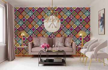 Colorful Boho Geometric Pattern Mural Wallpaper