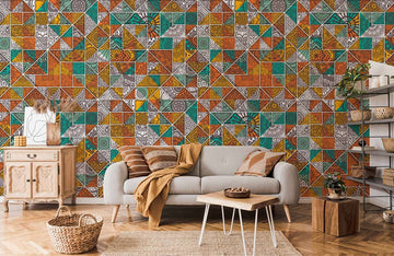 Abstraktes Geometrisches Patchwork-Muster Wandtapete