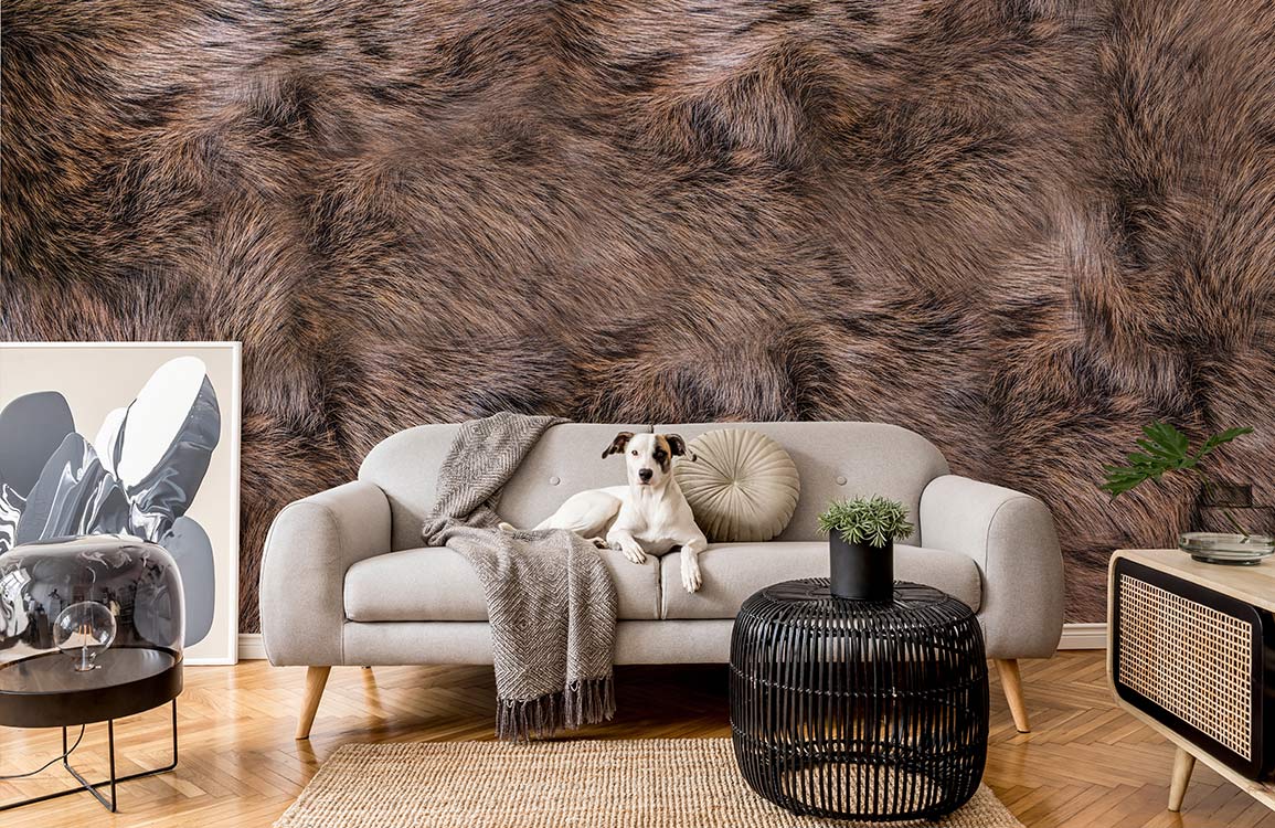 3D wallpaper mural of brown fur for the home decorated in brown fur.