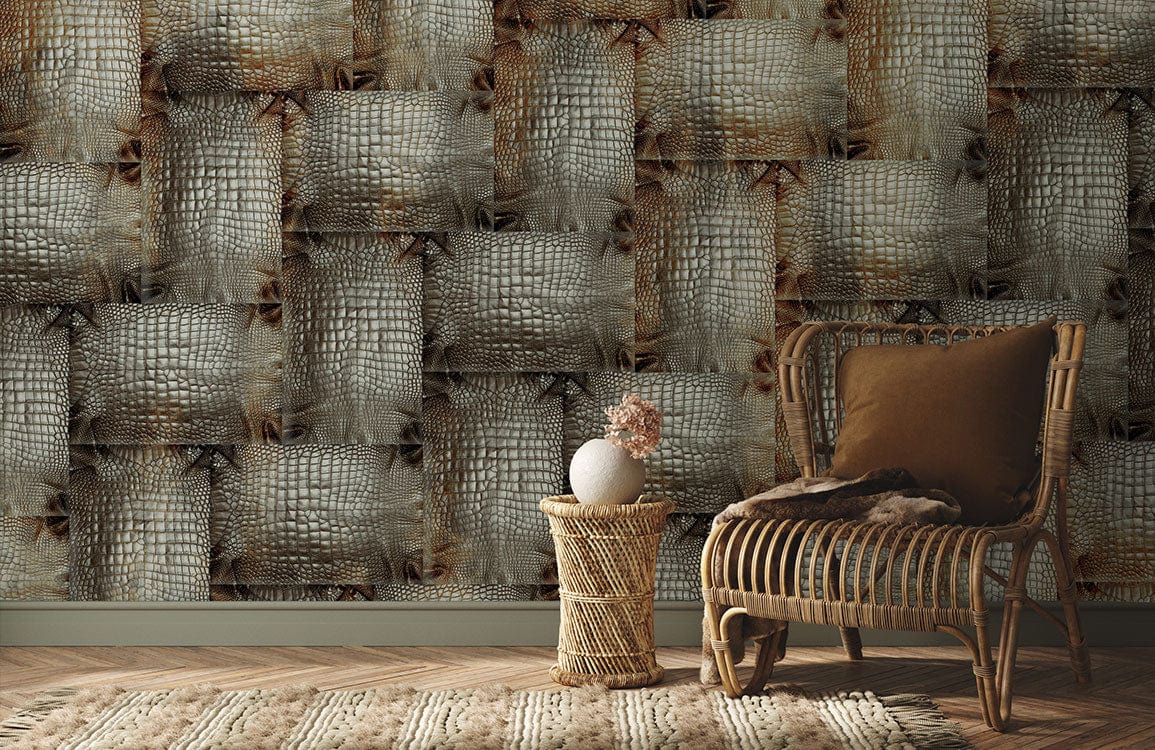 Wallpaper mural in the pattern of a brown snakeskin knit, for use as home decor
