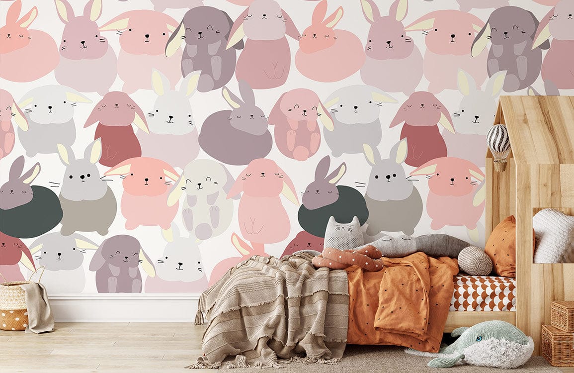 fat cute rabbits pattern wallpaper for kid's room
