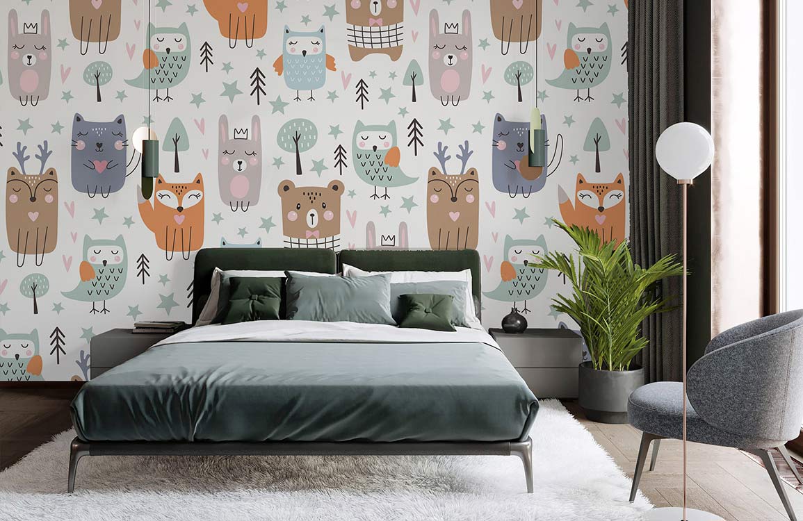 wallpaper with a variety of cartoon animals