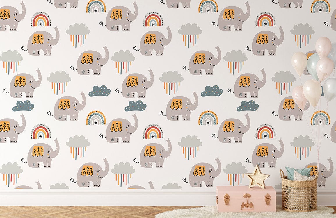 baby room wall painting with a cartoon elephant