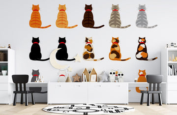 Colorful Assorted Cat Silhouette Mural Wallpaper