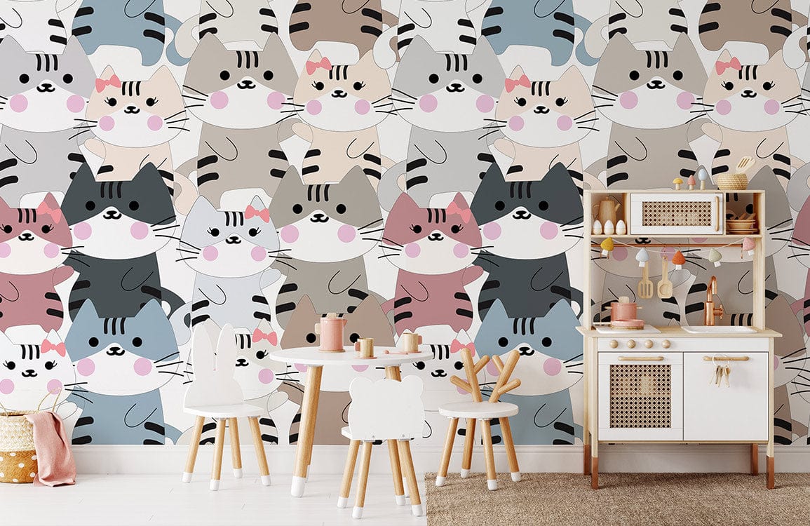 cats in love cartoon wallpaper mural for children's space decoration