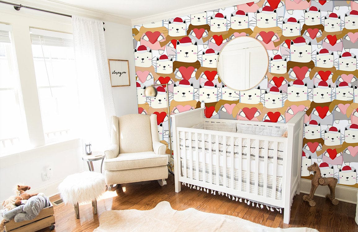 custom love cats animal wallpaper mural for nursery
