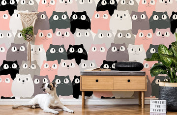Cute Cat Pattern Playful Mural Wallpaper