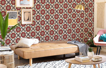 Vintage Red Floral Geometric Mural Wallpaper
