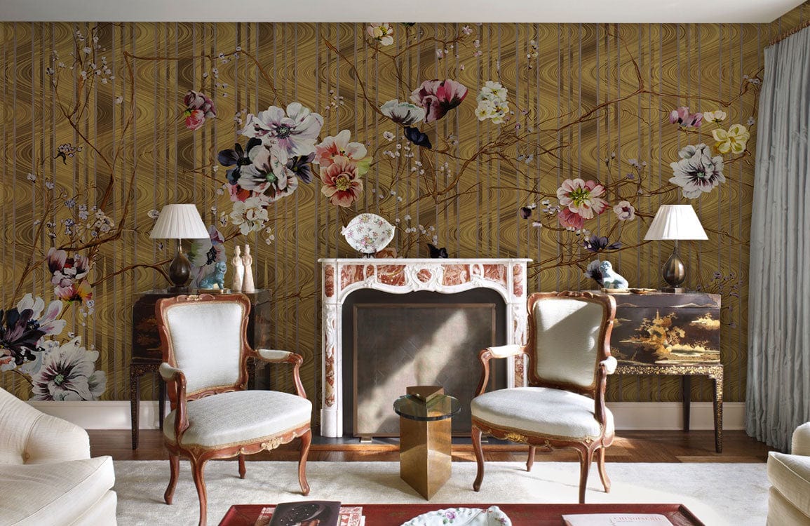 traditional floral branch wallpaper mural for the decoration of the living room