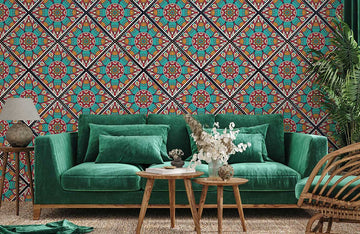 Boho Geometrische Abstrakte Teal Wandtapete