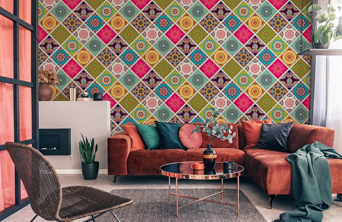 colorful boho style pattern wallpaper mural for room