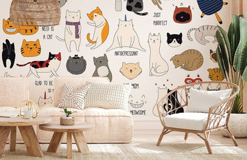 Verspielte Katzenillustration Tapete Mural