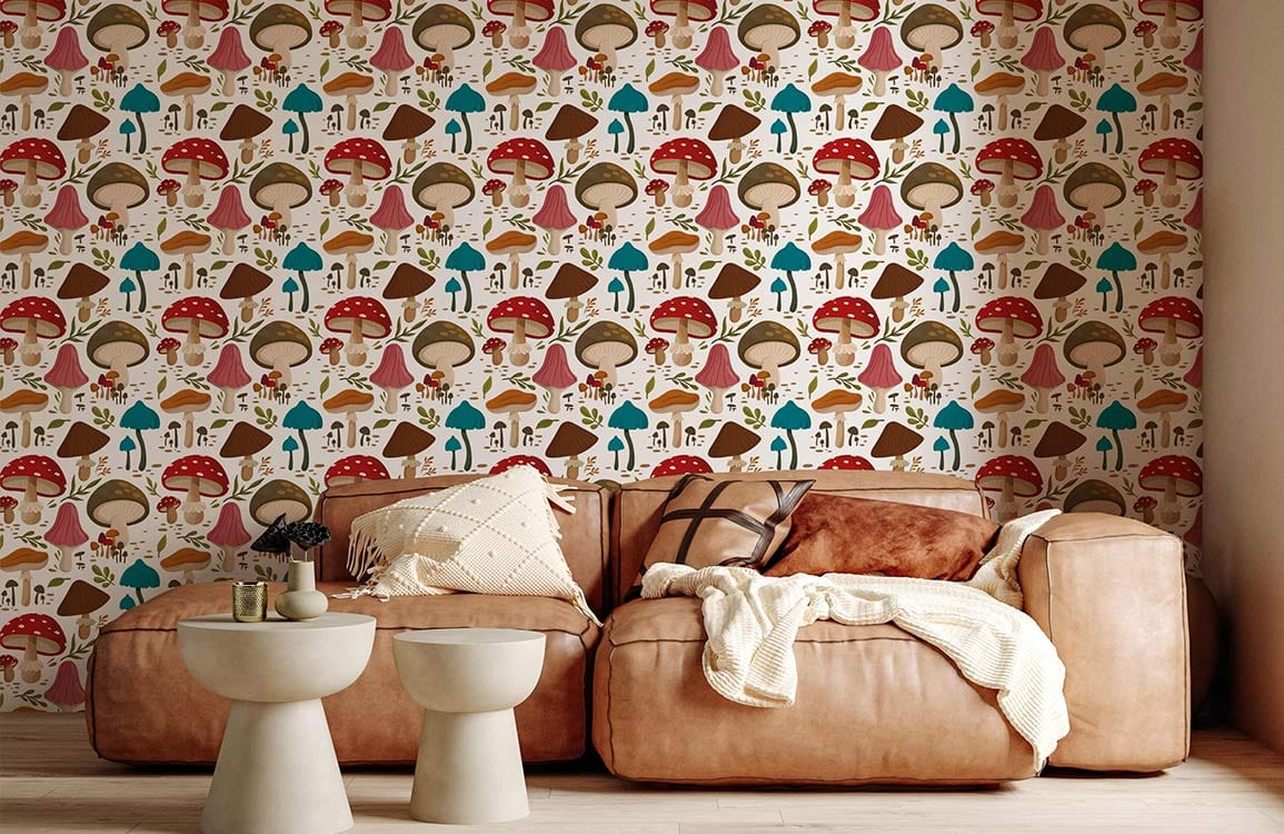 custom colorful mushrooms wallpaper mural for living room