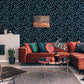 wallpaper mural with a dark blue fur design that may be used to decorate a living room