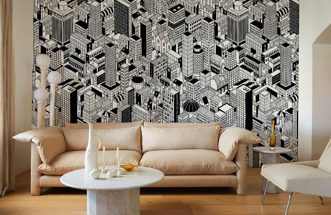 City Planning buildings wallpaper mural living room decor
