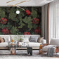 custom green leaf and red flowers pattern wallpaper mural for living room
