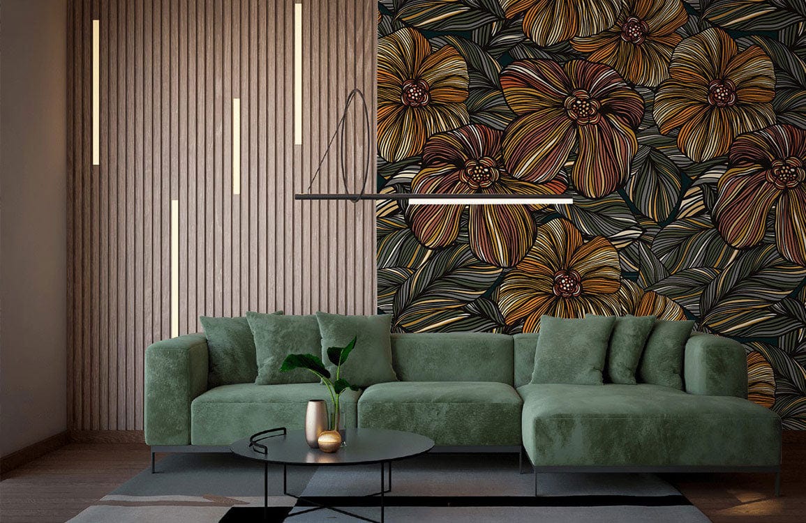 custom mixed orange flower wallpaper mural for living room