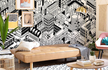 Monochrome Urban Landscape Mural Wallpaper