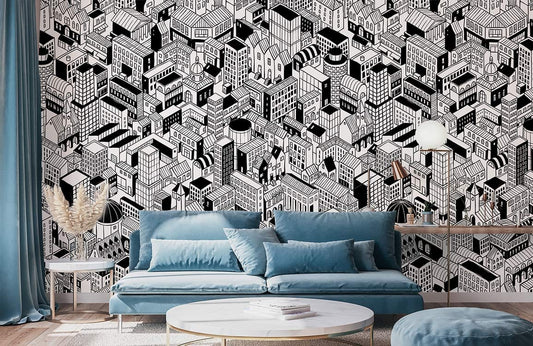 city planning dense buildings wallpaper mural living room decor