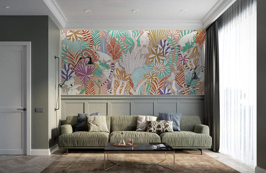 colorful jungle wallpaper mural for living room