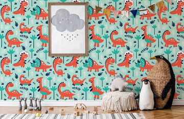 Colorful Dinosaur Kids Room Mural Wallpaper