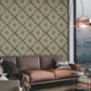 For a living room wallpaper mural in dust green, consider this floral motif.